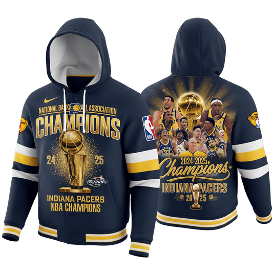 Indiana Basketball Champions Finals 2024-25 3D Hooded Varsity Jacket