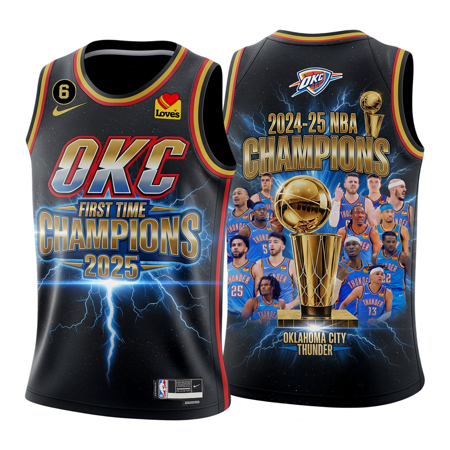 Oklahoma City Basketball First Time Finals Champions 2024-25 Thunder Team 3D Basketball Jersey