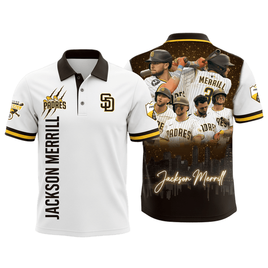 Jackson Merrill Padres Baseball Team 2025 3D Polo Shirt