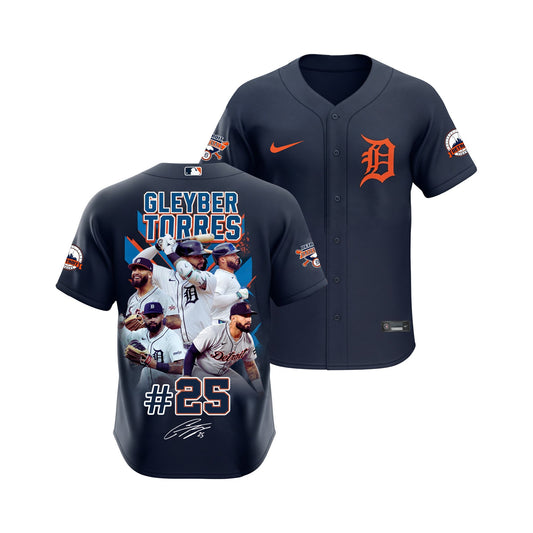 #25 Gleyber Torres Tigers Baseball Detroit Team 2025 All Over Print Baseball Jersey