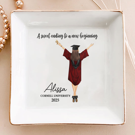A Sweet Ending To A New Beginning - Personalized Jewelry Dish - Graduation Gift