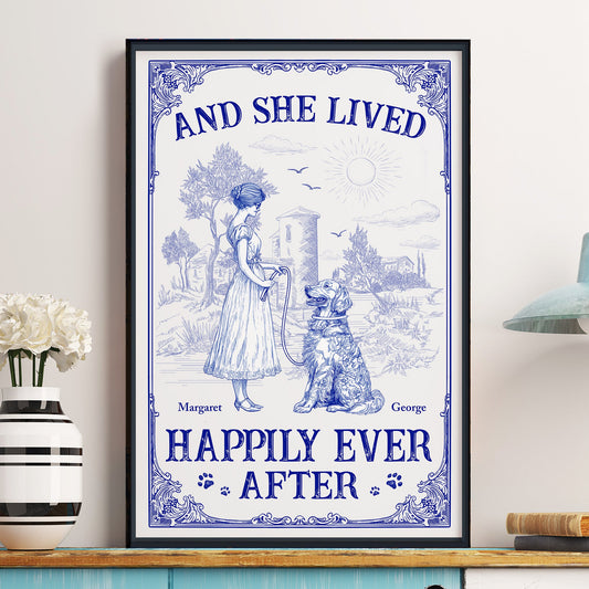 And She Lived Happily Ever After Dog Toile De Jouy - Personalized Poster