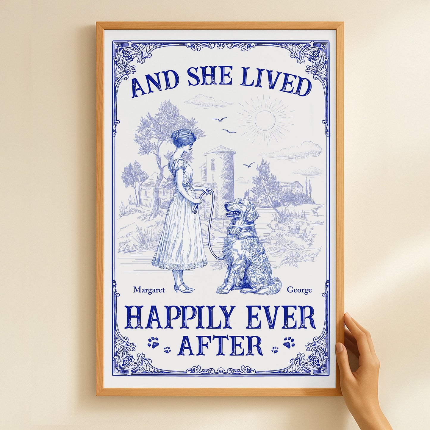And She Lived Happily Ever After Dog Toile De Jouy - Personalized Poster