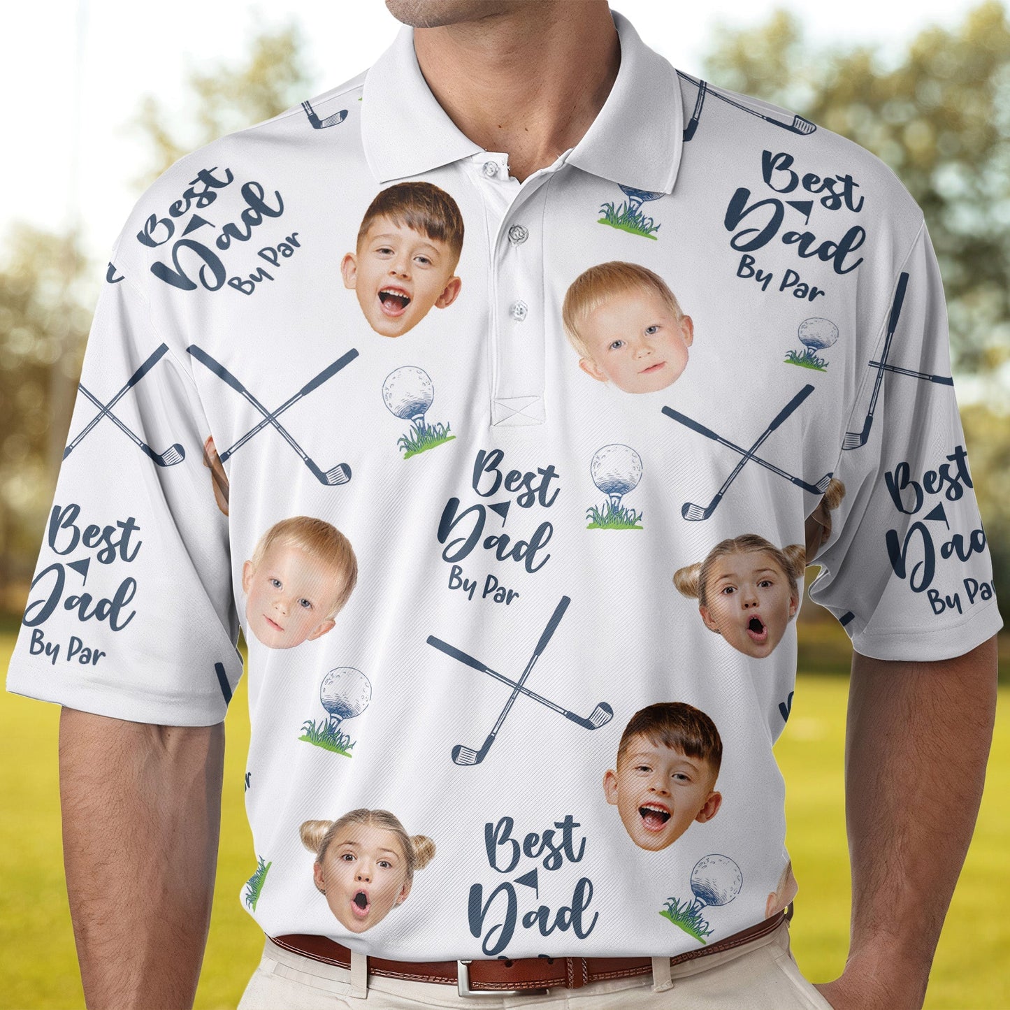 Best Dad By Par - Personalized Photo Polo Shirt For Dad