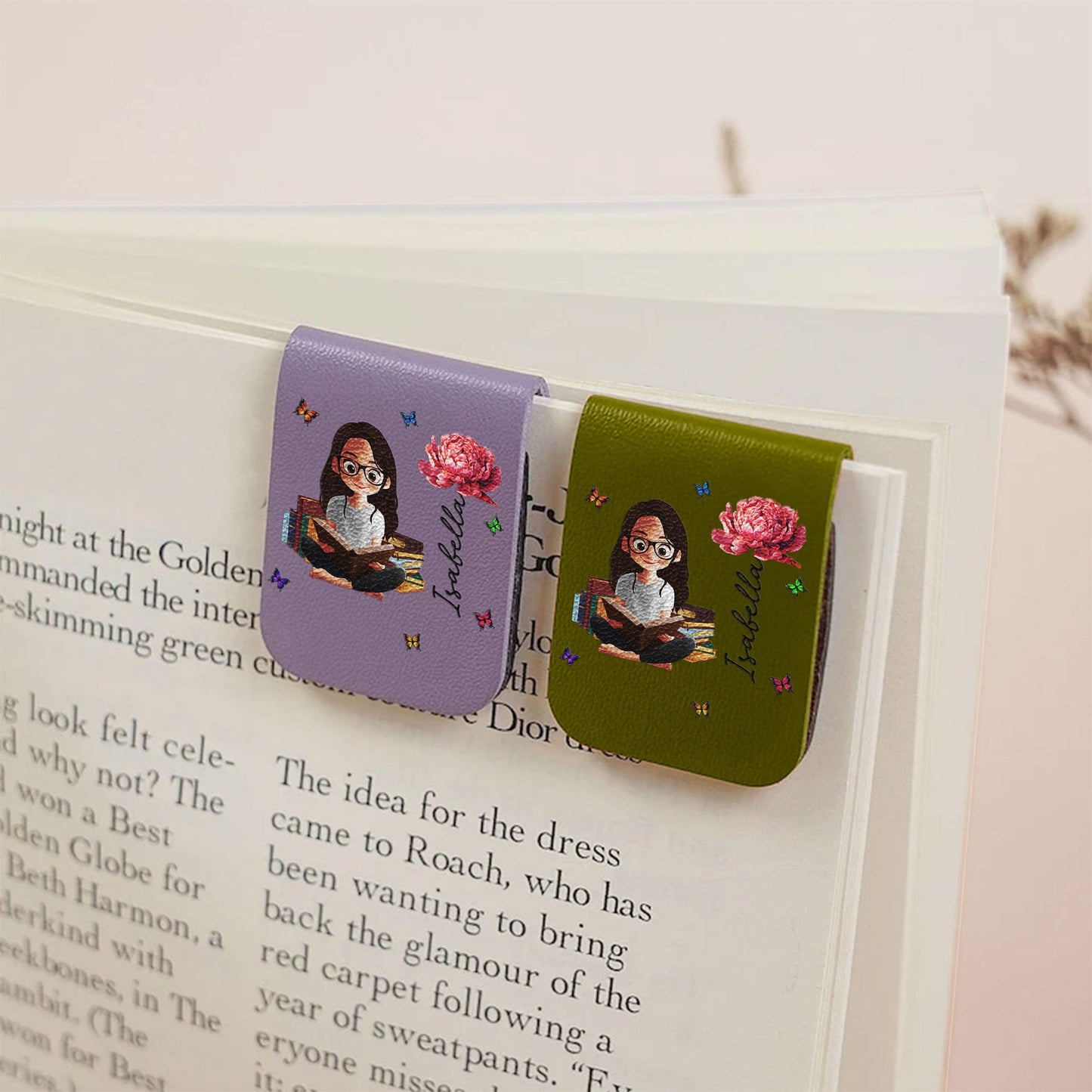 Birth Flower Book Lovers - Personalized Leather Magnetic Bookmark