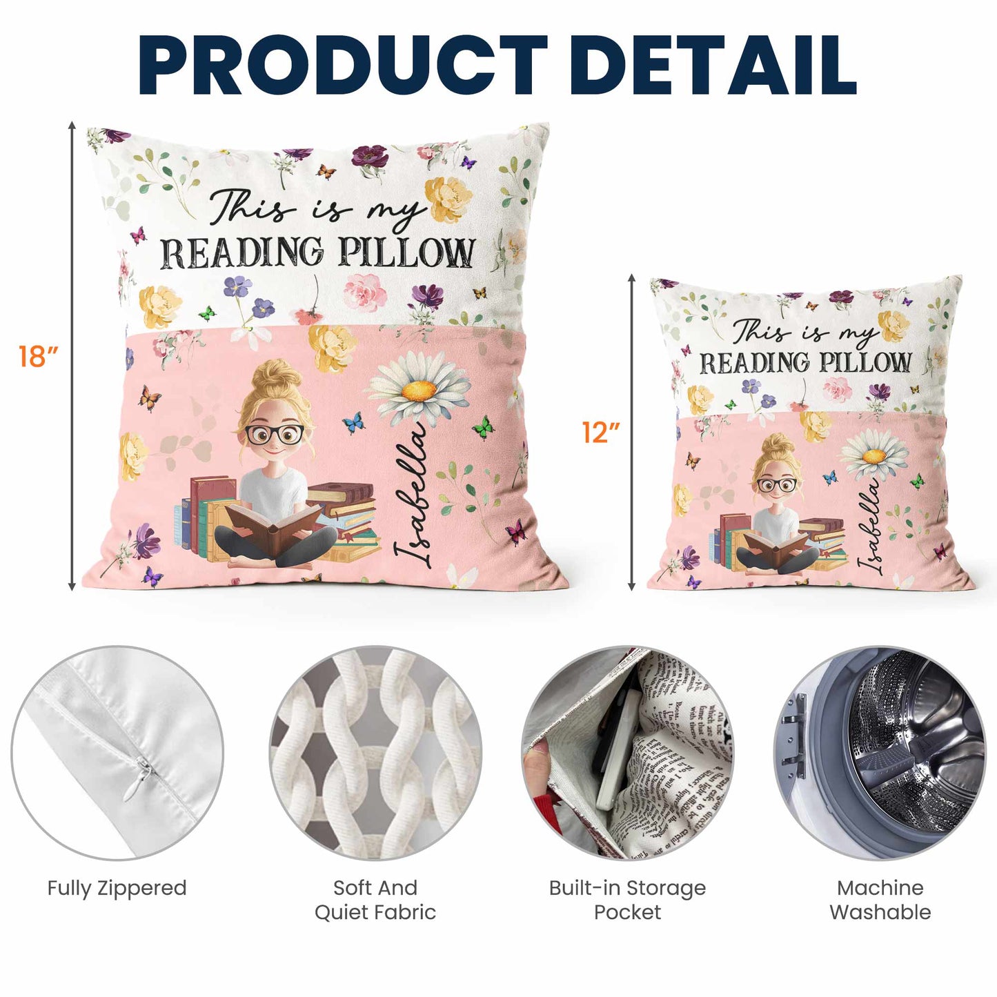 Birth Flower Book Lovers - Personalized Pocket Pillow (Insert Included)