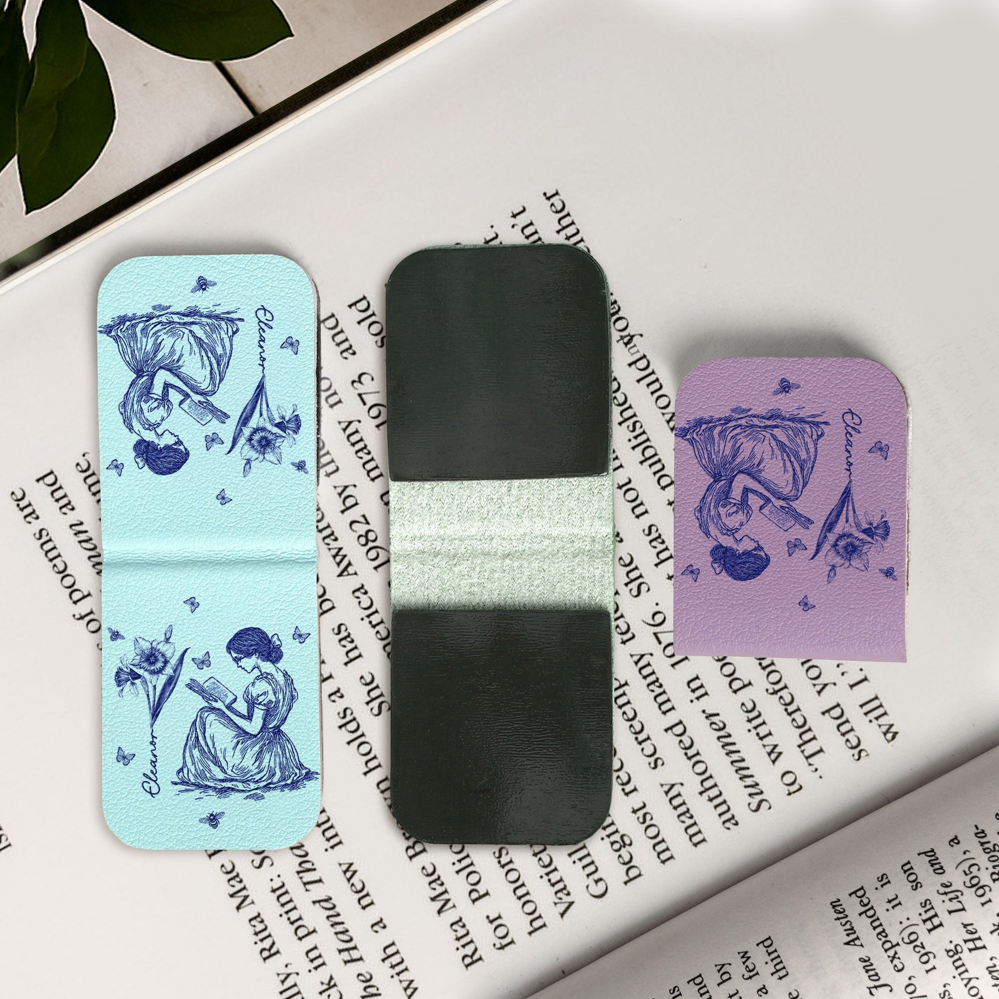 Birth Flower Book Lovers Toile De Jouy - Personalized Leather Magnetic Bookmark