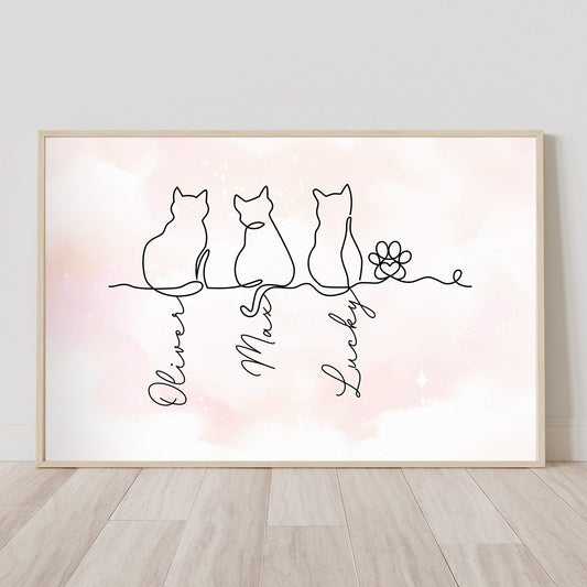 Cat Line Art Gift For Cat Lovers - Personalized Poster