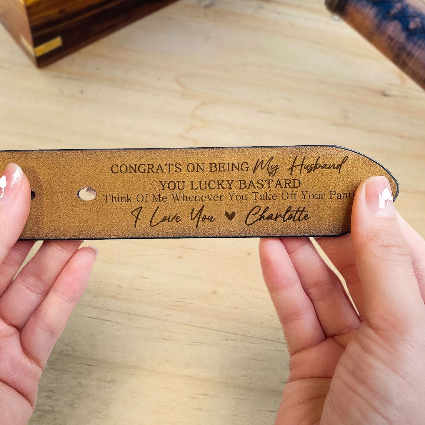 Congrats On Being My Husband You Lucky Bastard - Personalized Engraved Leather Belt Christmas Gift For Husband