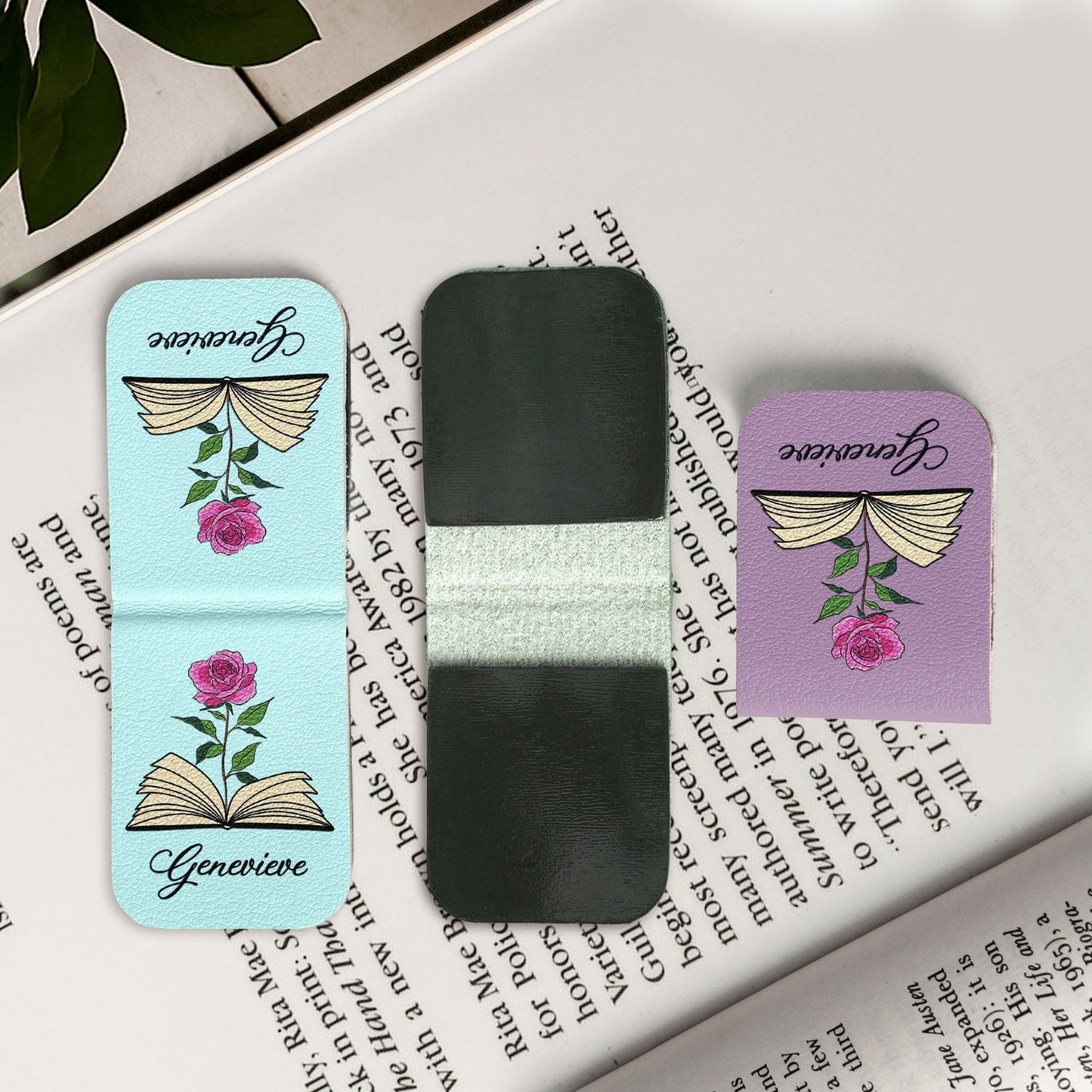Custom Name & Birth Flower Book Lovers - Personalized Leather Magnetic Bookmark