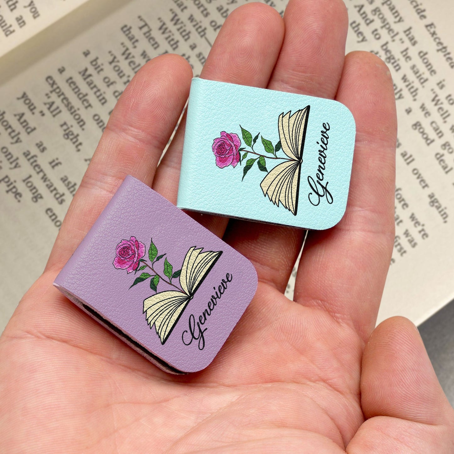 Custom Name & Birth Flower Book Lovers - Personalized Leather Magnetic Bookmark