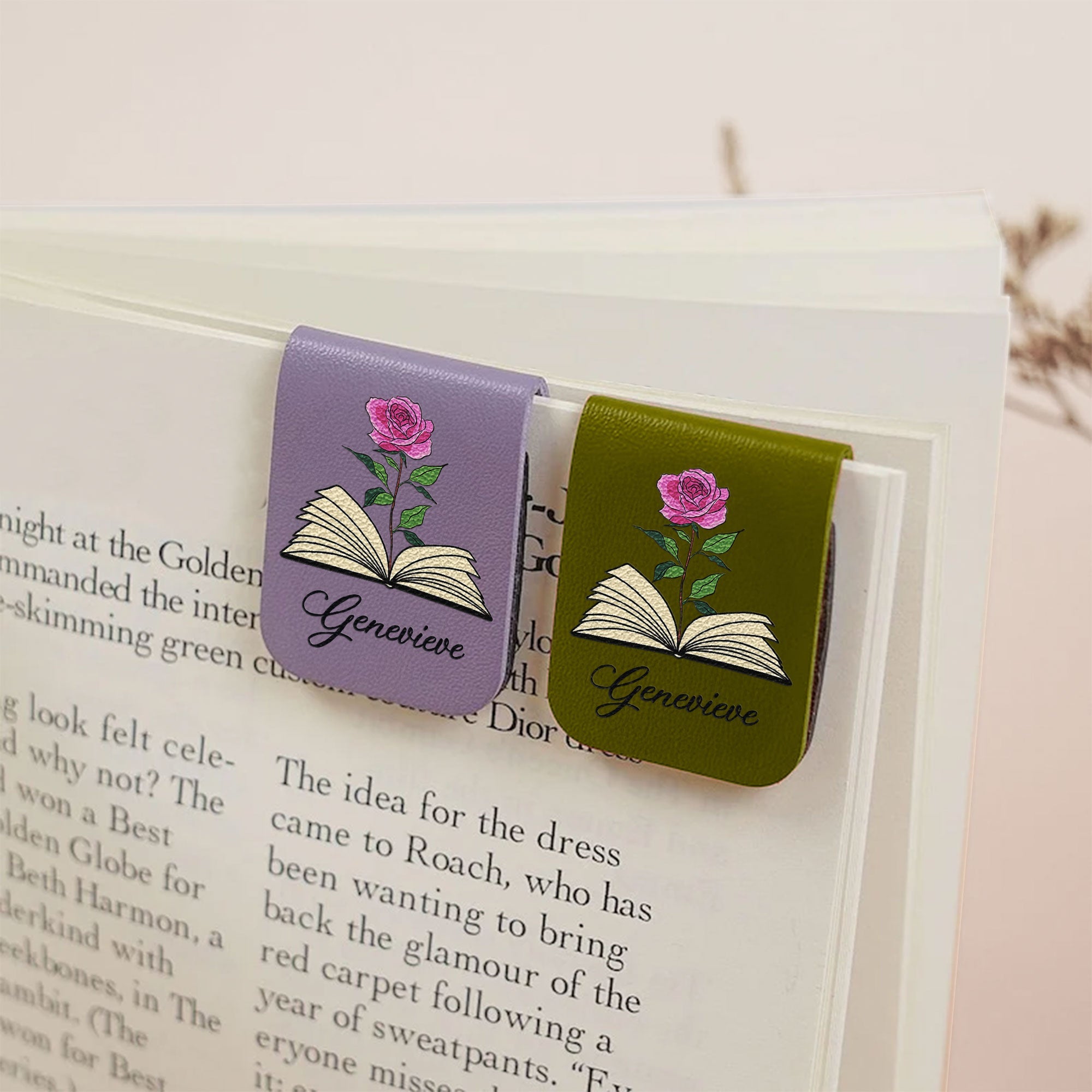 Custom Name & Birth Flower Book Lovers - Personalized Leather Magnetic Bookmark