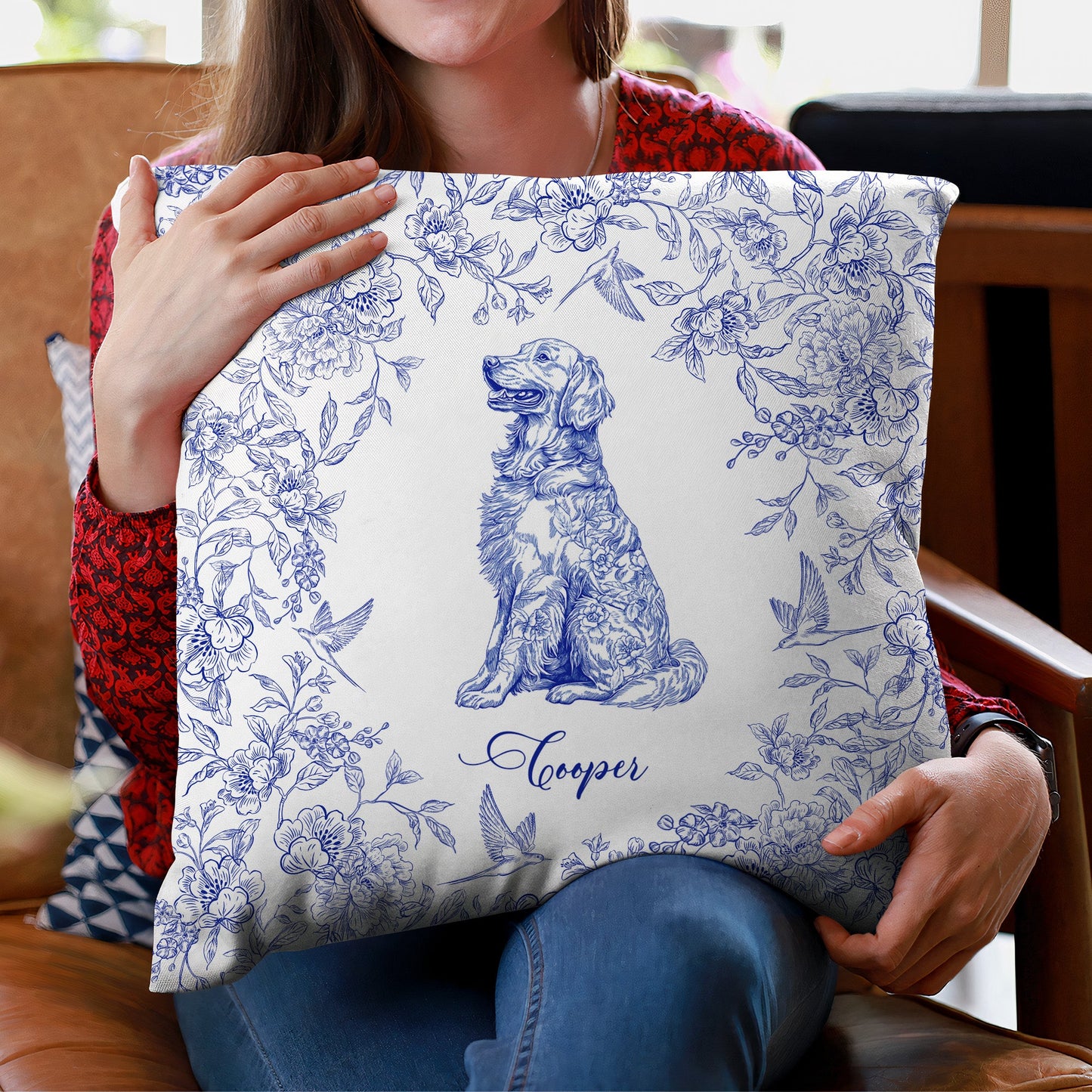 Dog Custom Toile De Jouy Chinoiserie Style - Personalized Pillow (Insert Included)