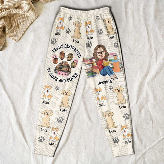 Easily Distracted By Dogs And Books - Personalized Sweatpants