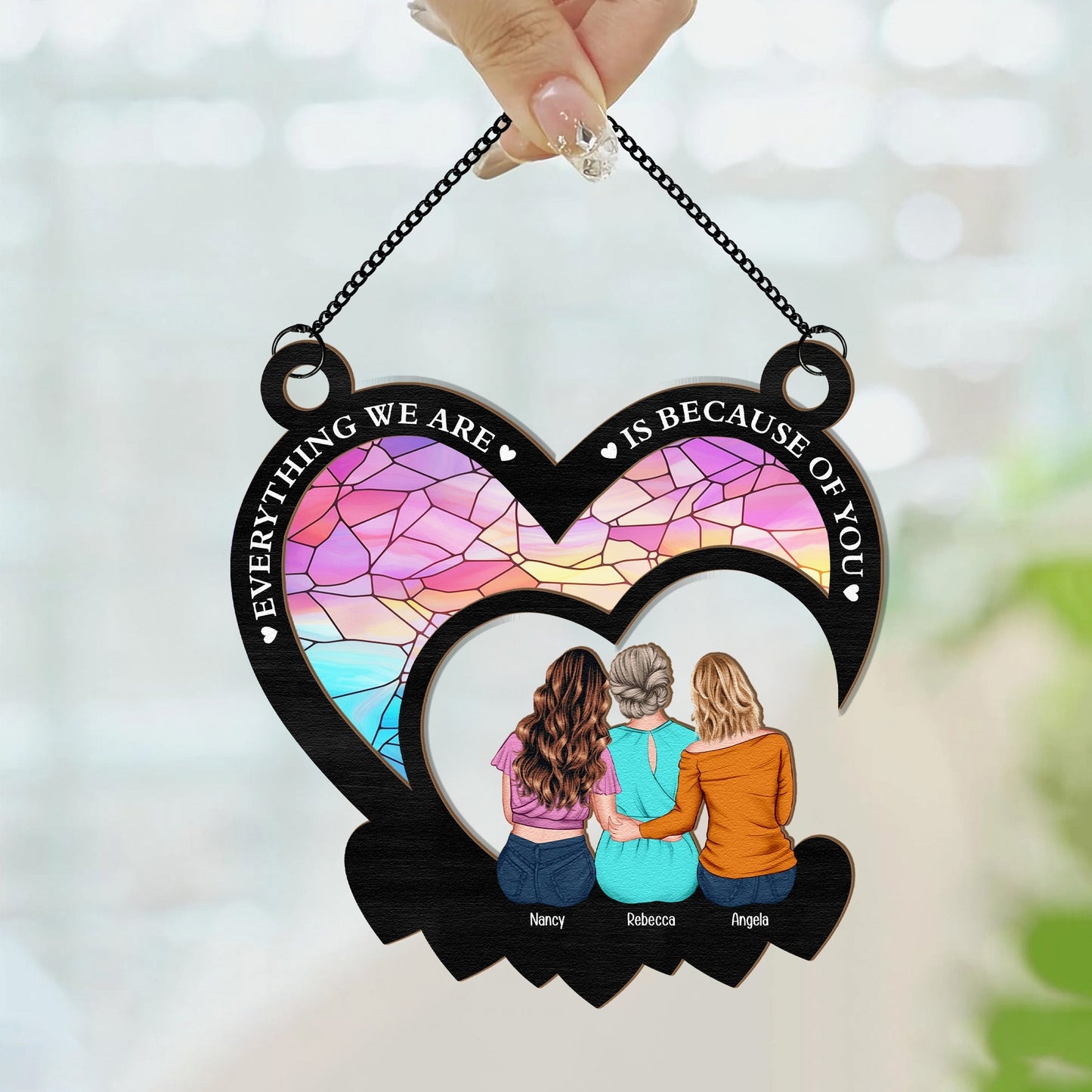 Everything We Are Is Because Of You - Personalized Window Hanging Suncatcher Ornament Christmas Gift For Mom