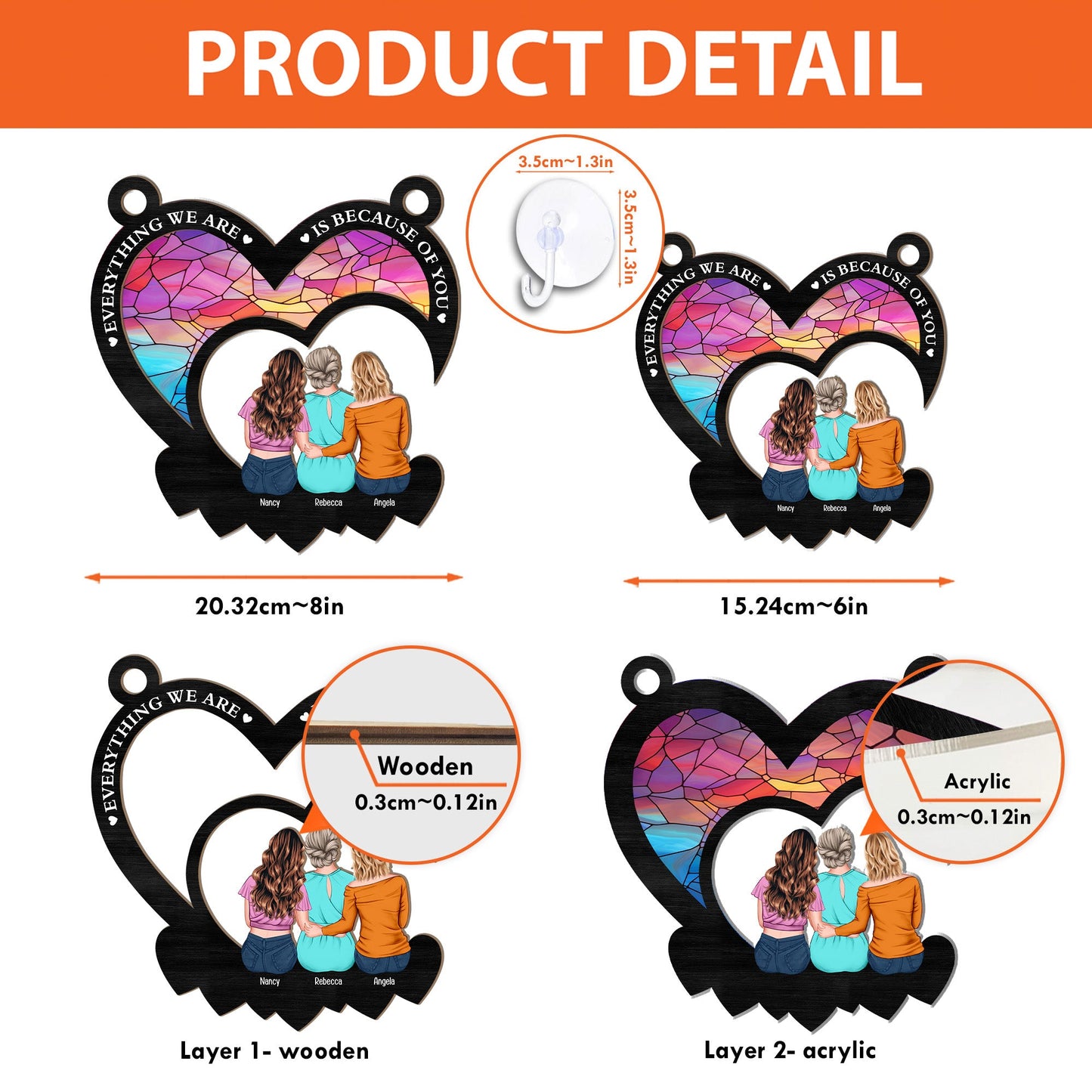 Everything We Are Is Because Of You - Personalized Window Hanging Suncatcher Ornament Christmas Gift For Mom