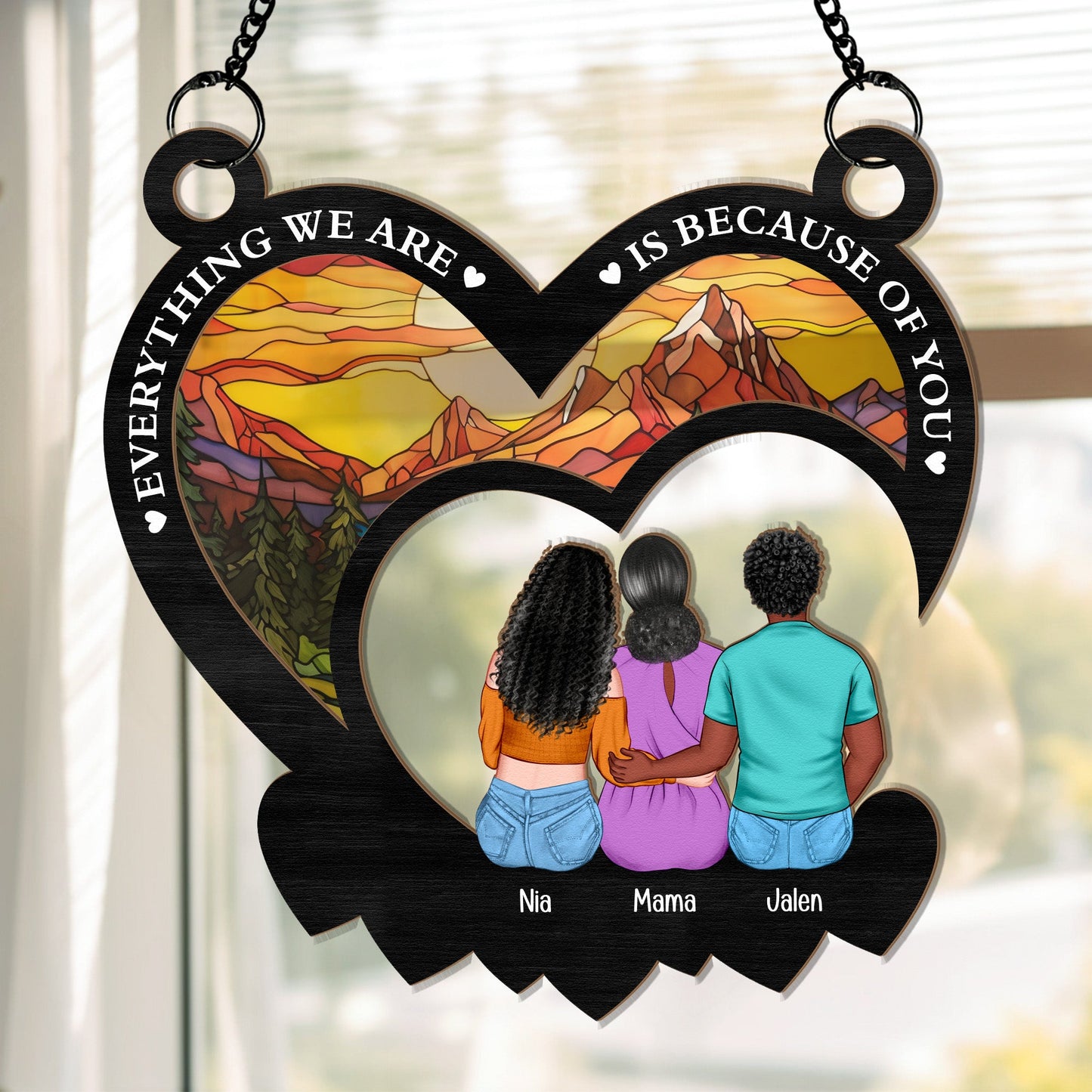 Everything We Are Is Because Of You - Personalized Window Hanging Suncatcher Ornament Christmas Gift For Mom