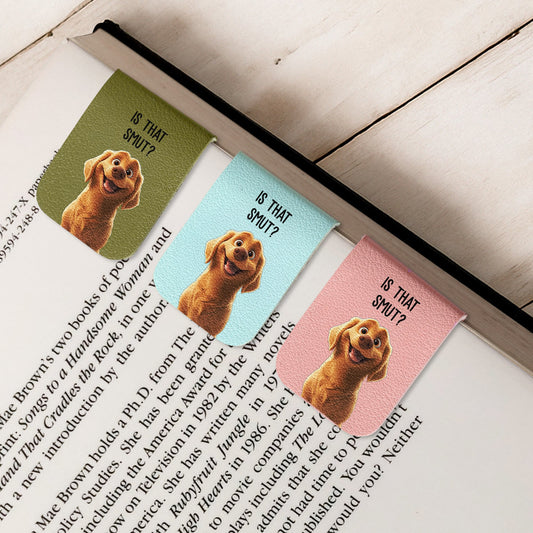 Funny Dog, Cat, Book Lover - Personalized Leather Magnetic Bookmark