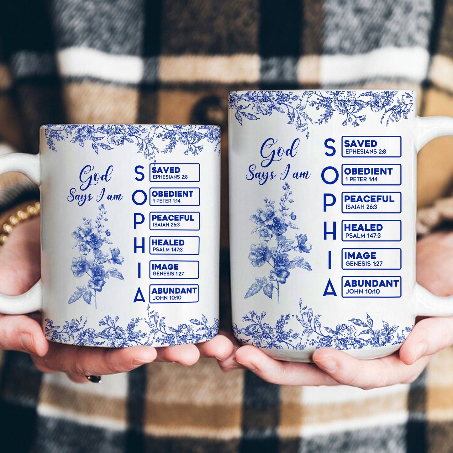 God Says I Am Name Letter In Bible Birth Flower Toile De Jouy Style - Personalized Mug