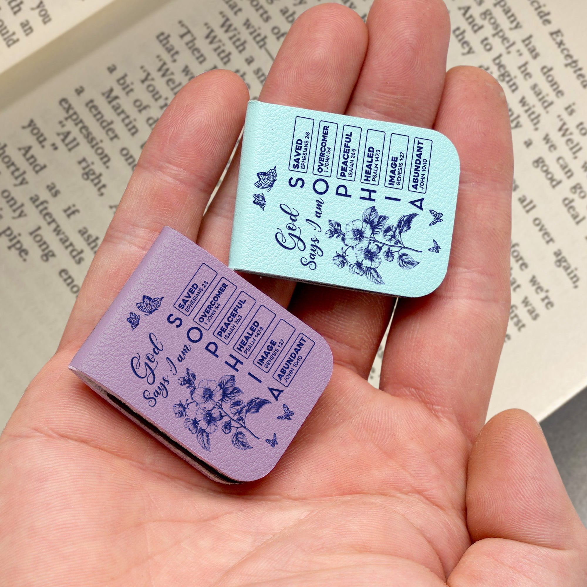 Gods Says I Am Name In Bible Toile De Jouy Style - Personalized Leather Magnetic Bookmark