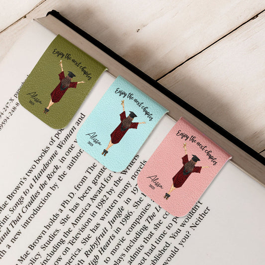 Graduation Gift - Enjoy The Next Chapter - Personalized Leather Magnetic Bookmark