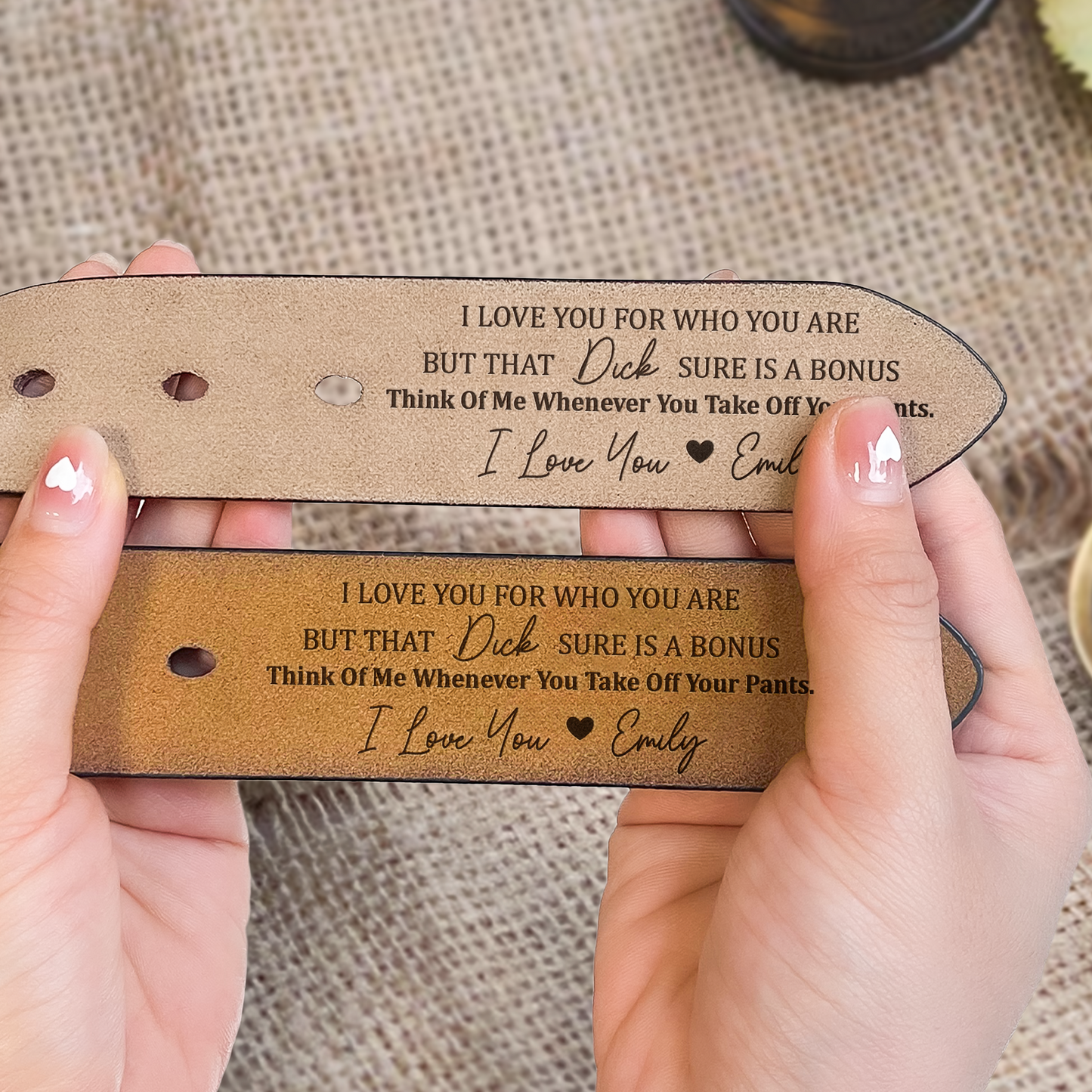 I Love You For Who You Are But That Sure Is A Bonus - Personalized Engraved Leather Belt Christmas Gift For Husband