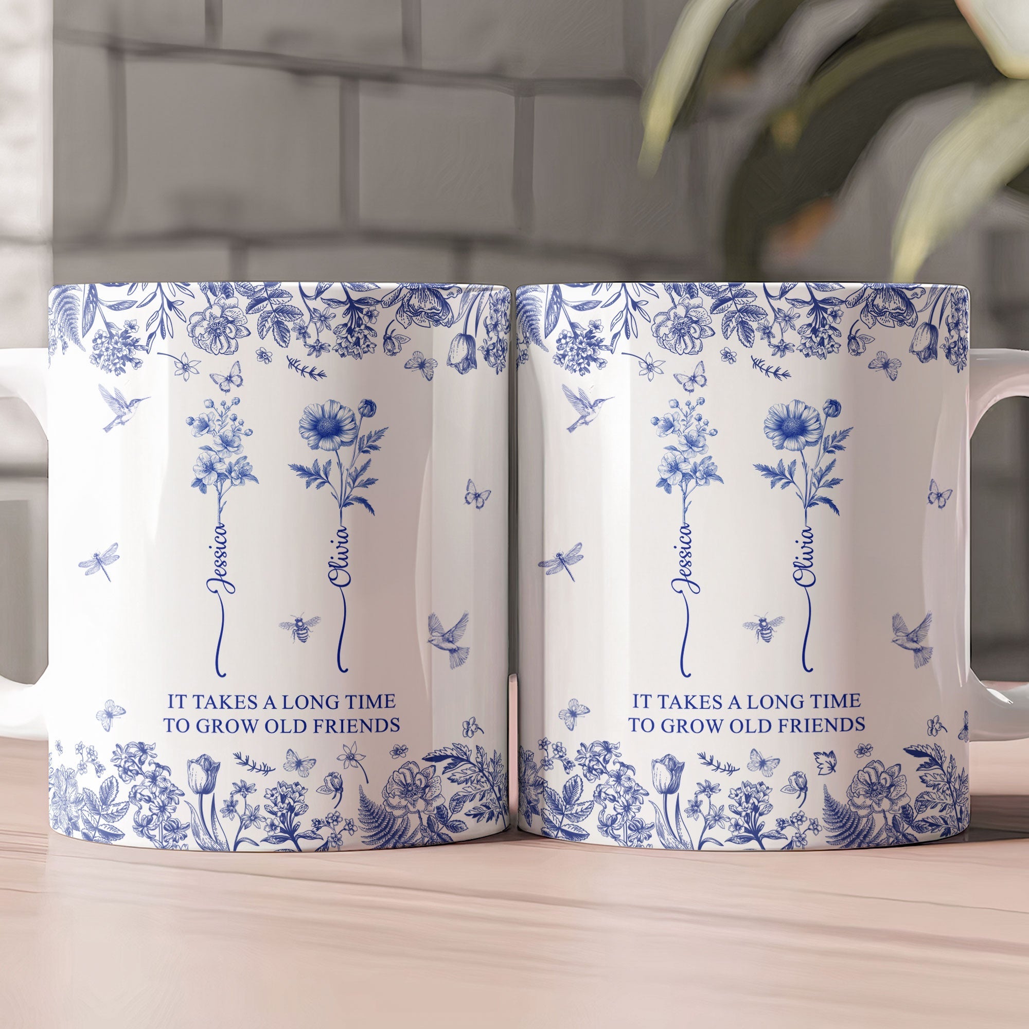 If Besties Were Flowers I'd Pick You - Toile De Jouy Birth Flowers - Personalized Mug