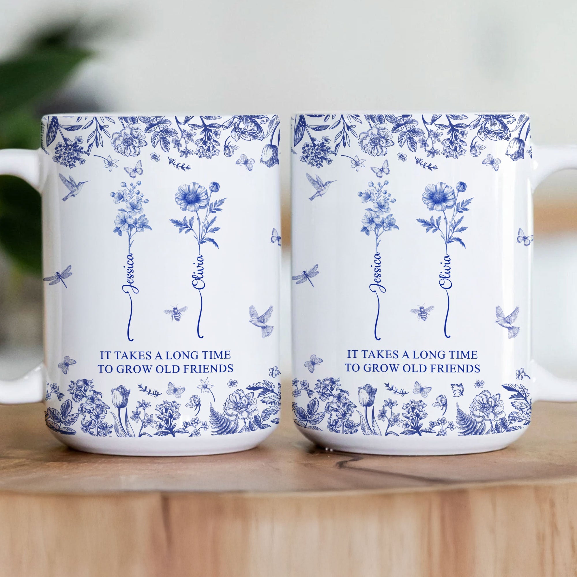 If Besties Were Flowers I'd Pick You - Toile De Jouy Birth Flowers - Personalized Mug