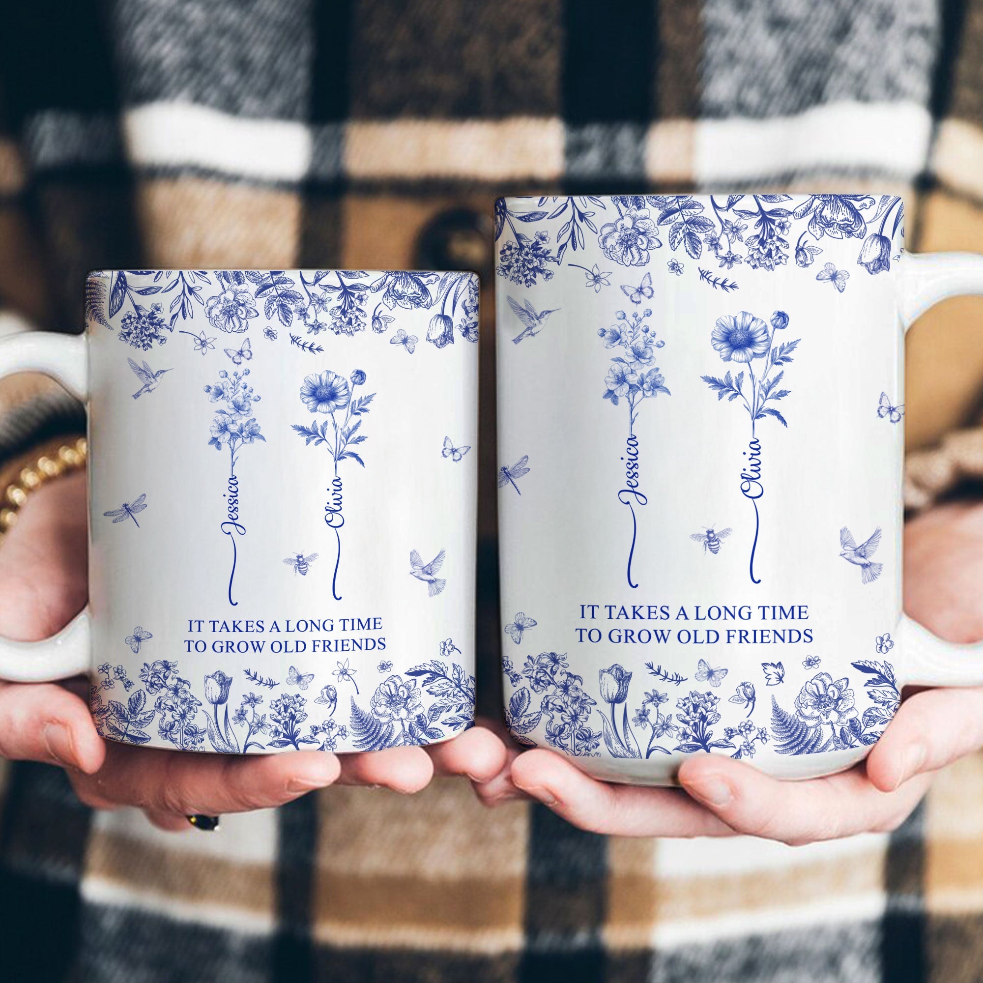 If Besties Were Flowers I'd Pick You - Toile De Jouy Birth Flowers - Personalized Mug