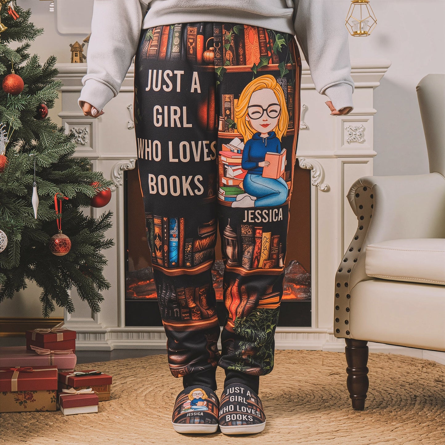 Just A Girl Who Loves Books - Personalized Sweatpants Lounge Pants With Pockets