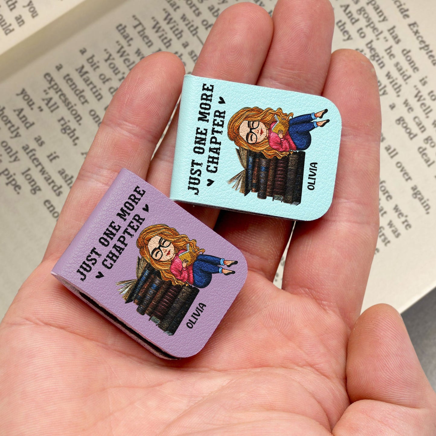 Just One More Chapter - Personalized Leather Magnetic Bookmark
