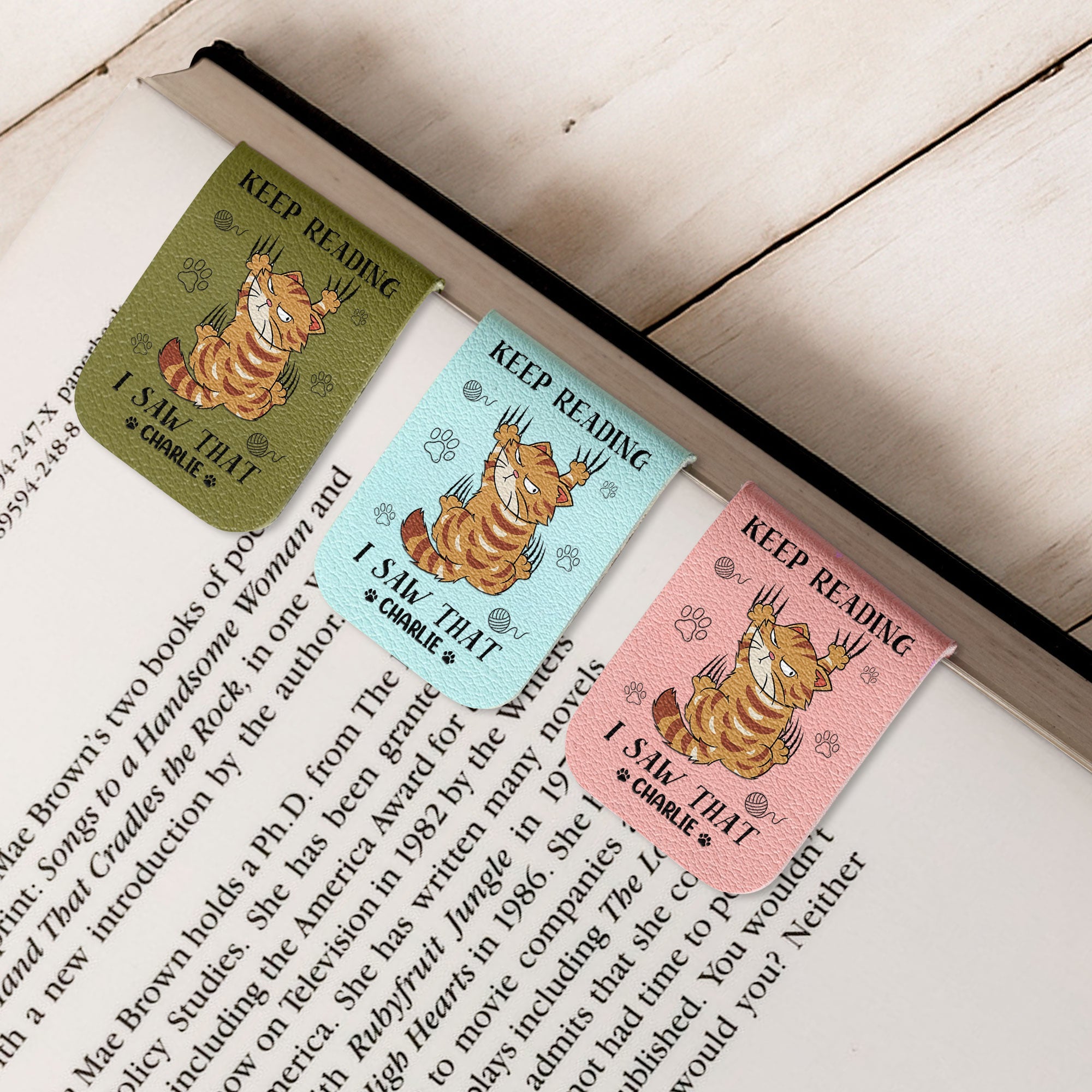 Keep Reading Cat Lover Book Lover - Personalized Leather Magnetic Bookmark