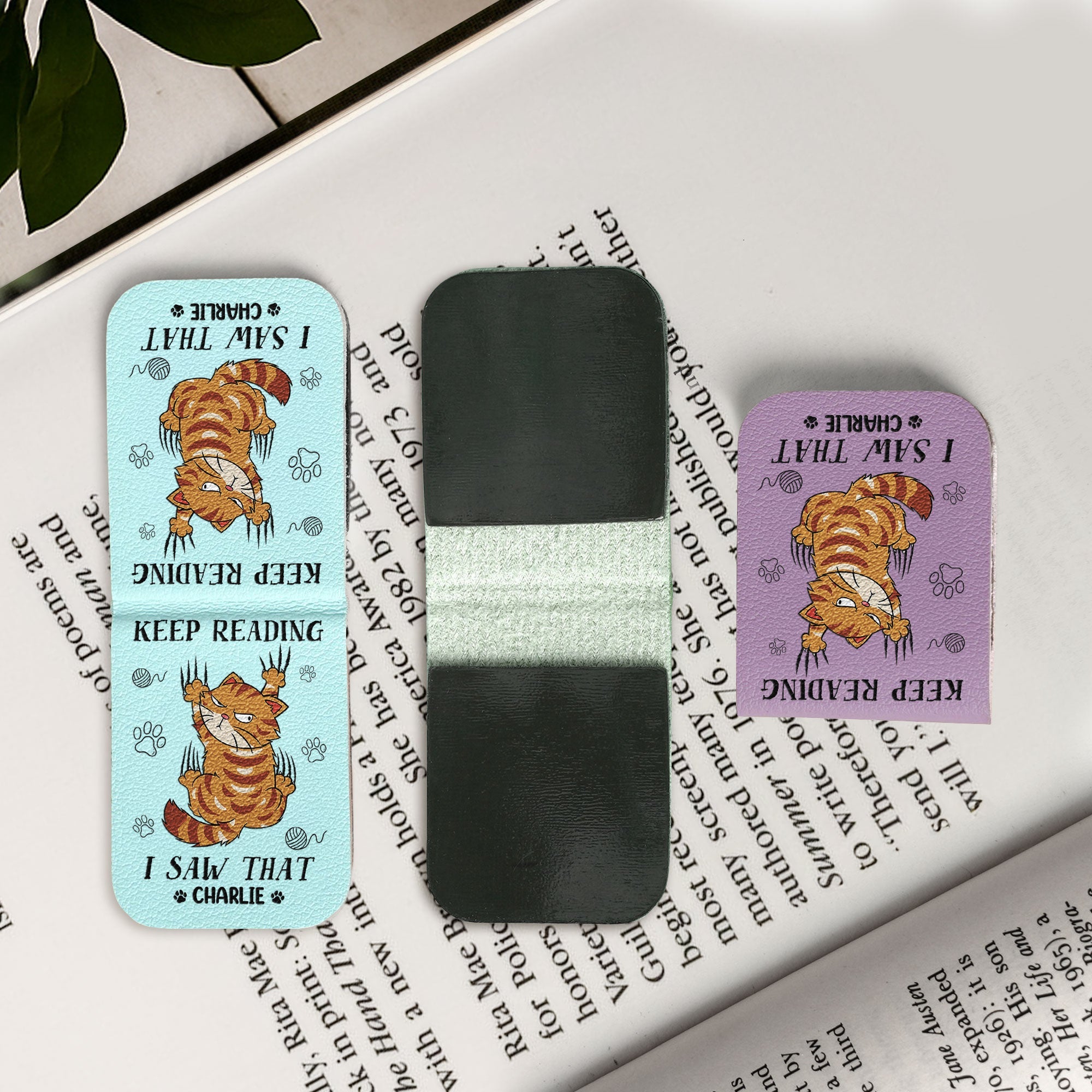 Keep Reading Cat Lover Book Lover - Personalized Leather Magnetic Bookmark