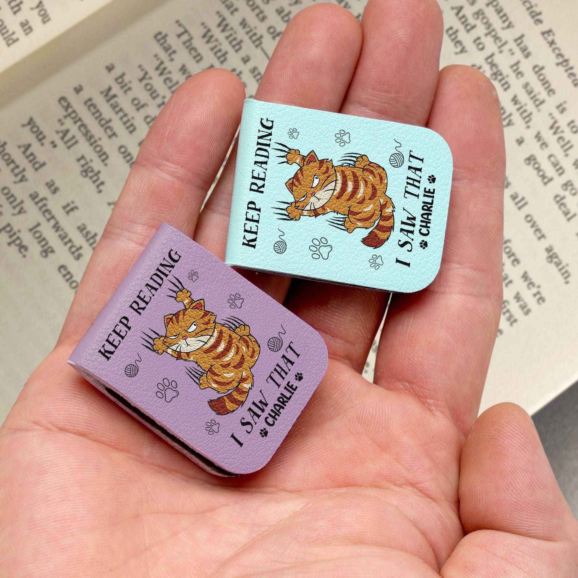 Keep Reading Cat Lover Book Lover - Personalized Leather Magnetic Bookmark