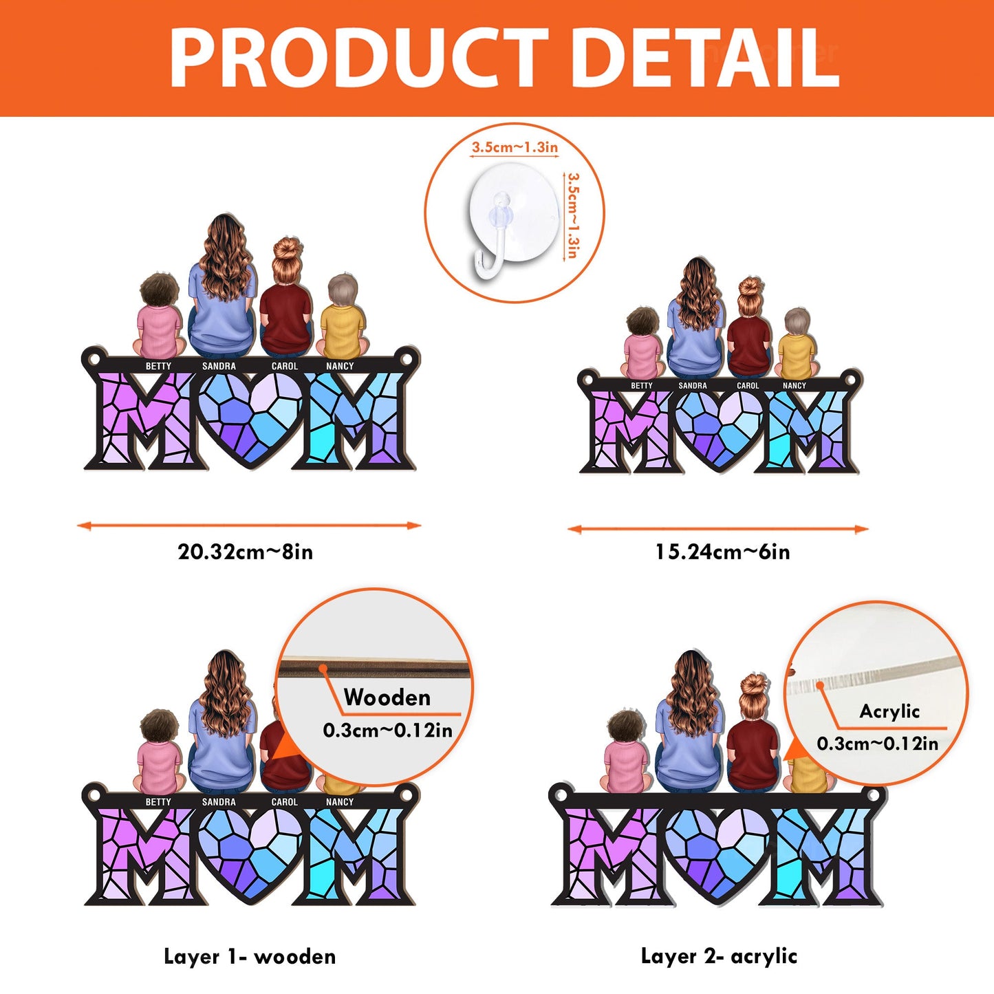 Mother & Children Bond - Personalized Window Hanging Suncatcher Ornament Christmas Gift For Mom