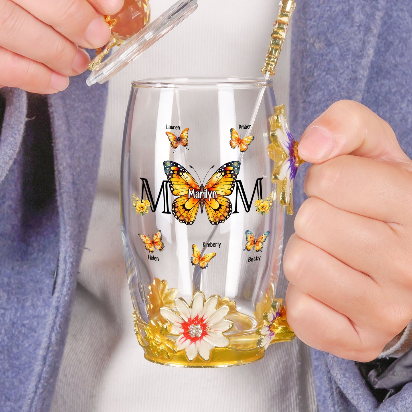 Mom And Children Butterflies - Personalized Tea Cup