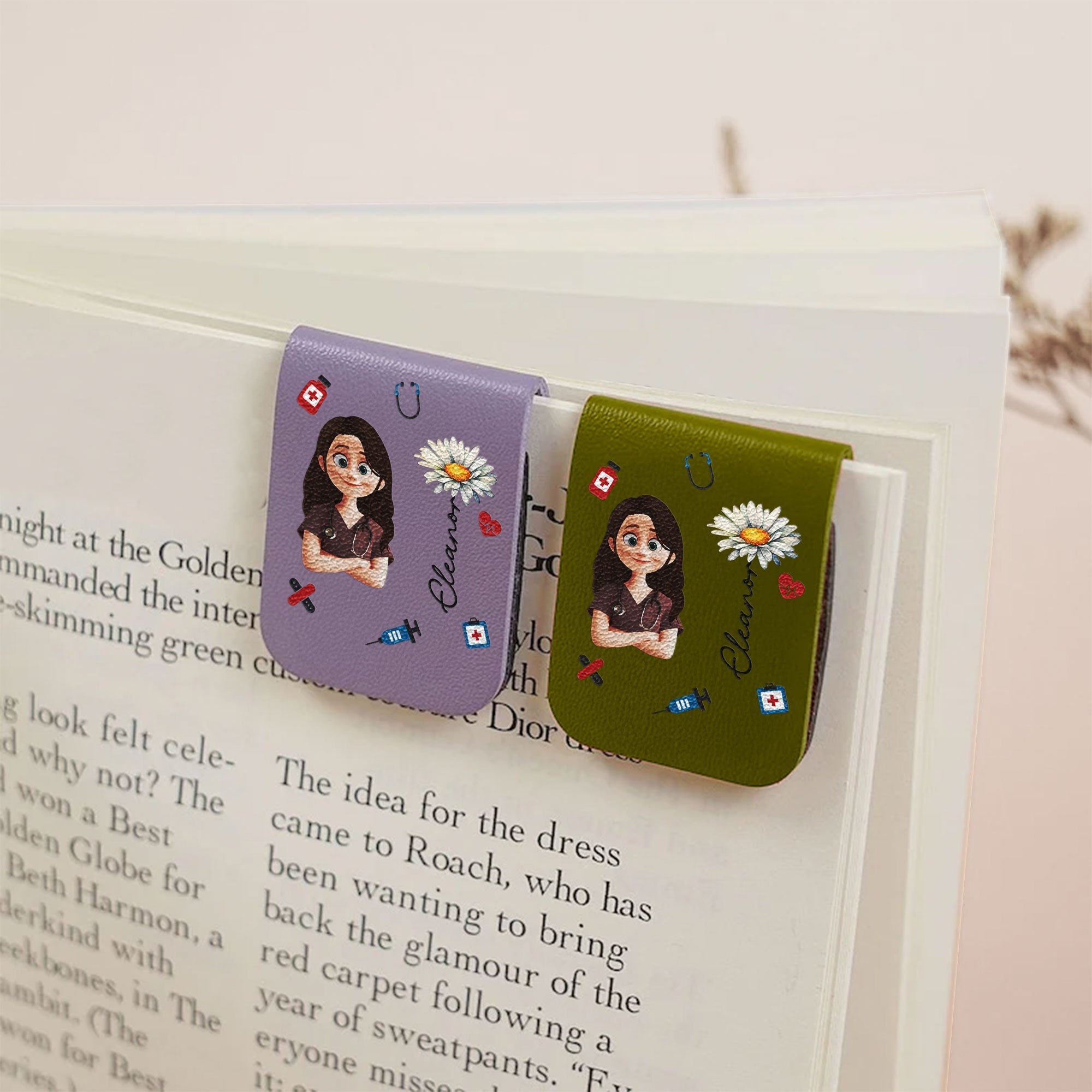 Nurse Gift Custom Birth Flower - Personalized Leather Magnetic Bookmark