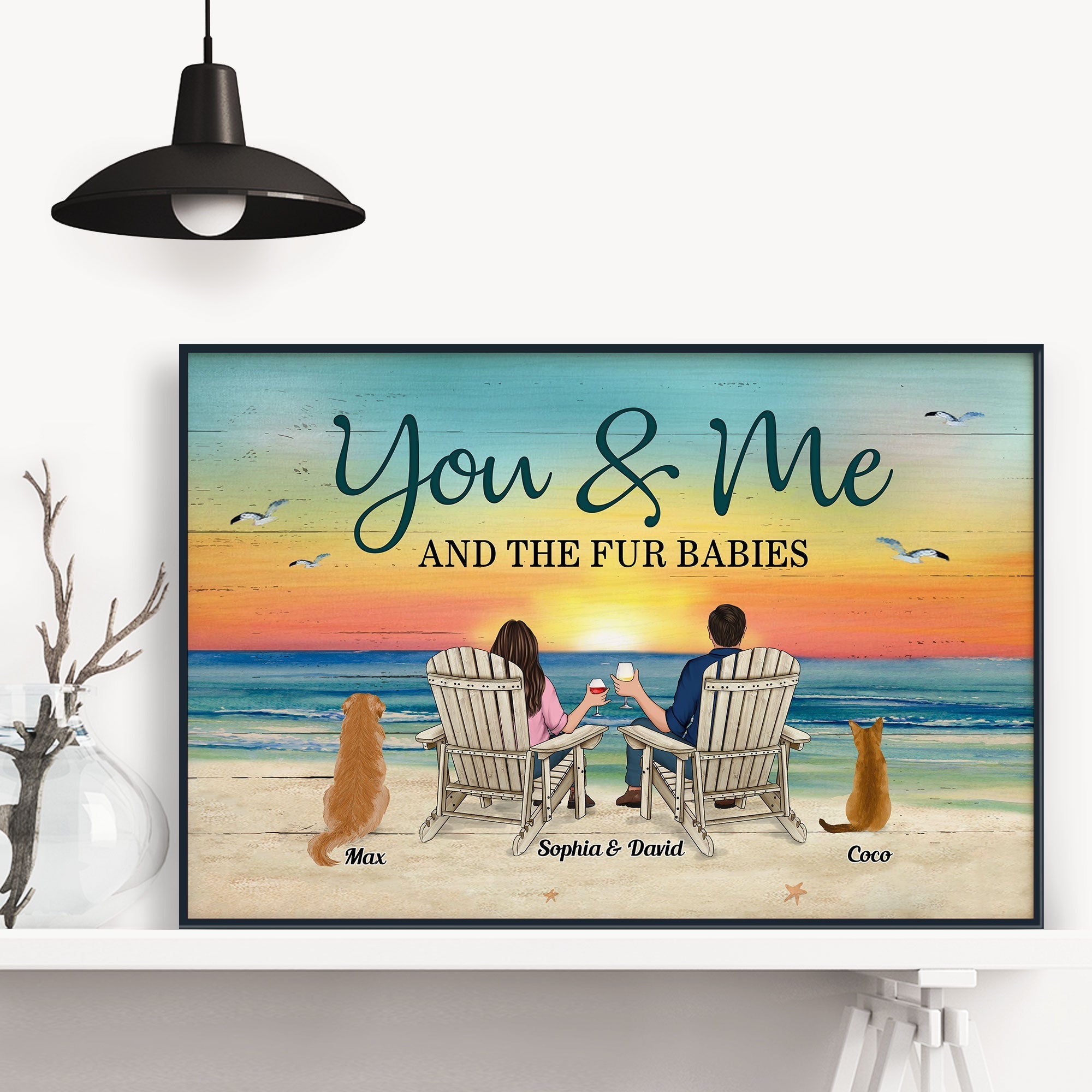 You And Me And The Fur Babies - Personalized Poster/Wrapped Canvas - Birthday, Loving Gift For Husband, Wife, Cat & Dog Lover, Pet Parents, Pet Owners