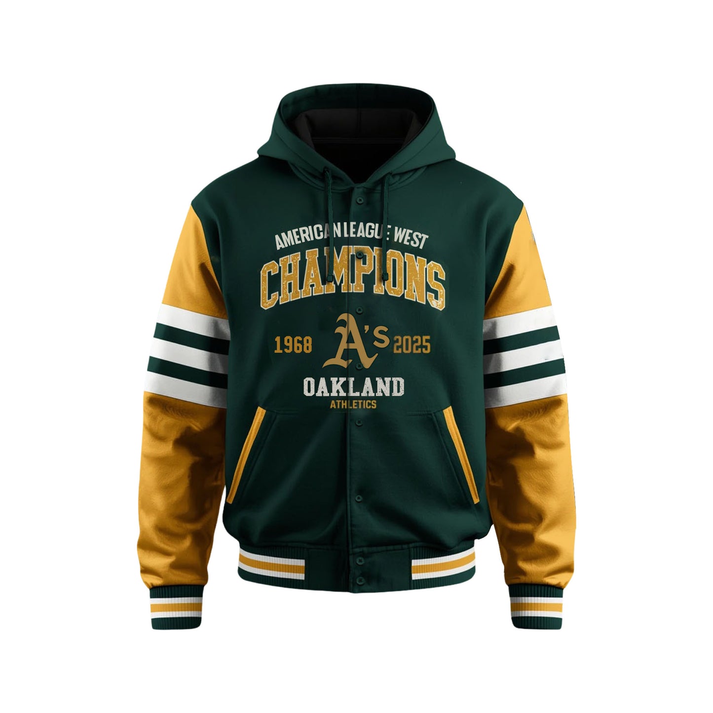 Athletics AL West 2025 Champions Oakland Baseball Team Hooded Baseball Jacket