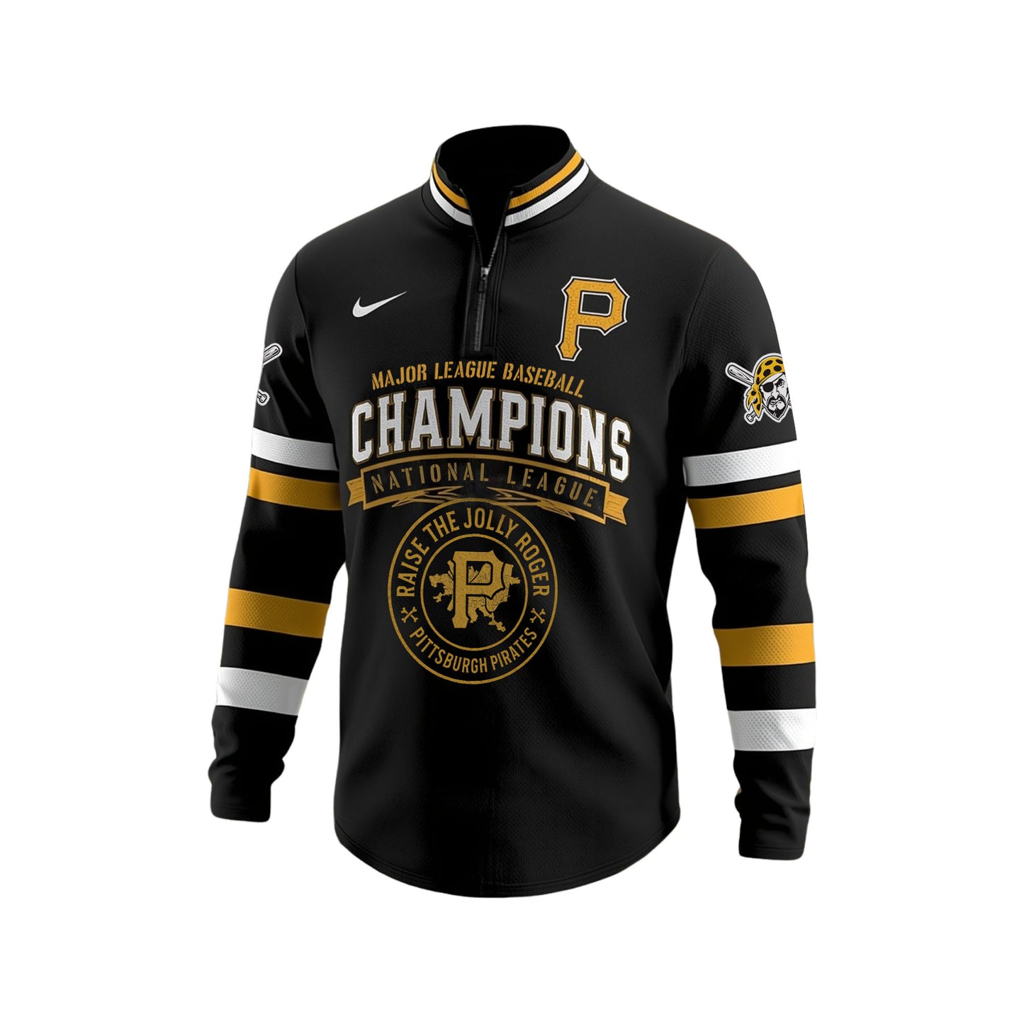 Raise The Jolly Roger Pirates Team Pittsburgh Baseball 3D Long Sleeve Quarter Zip Jersey