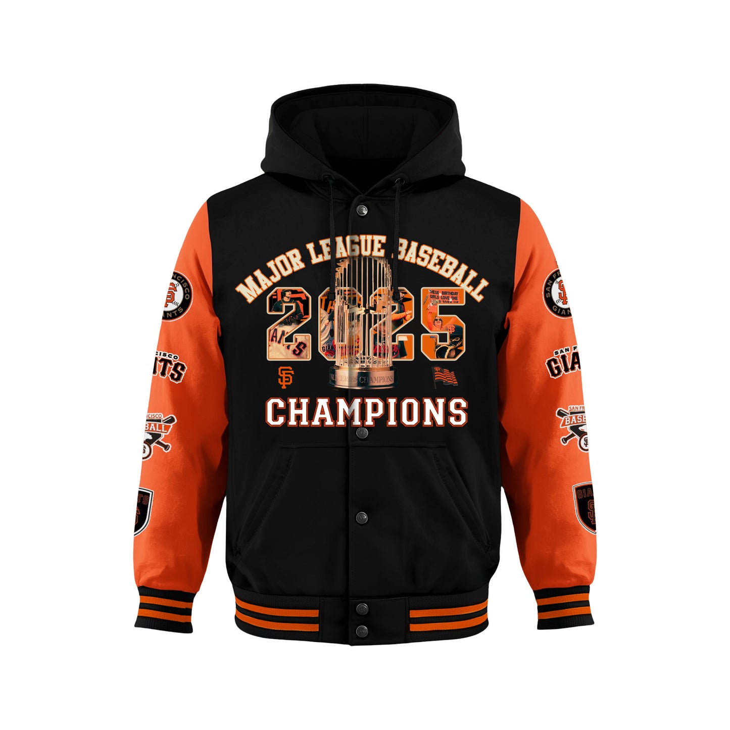 NL 2025 Season Champions San Francisco Baseball Giants Team Hooded Baseball Jacket