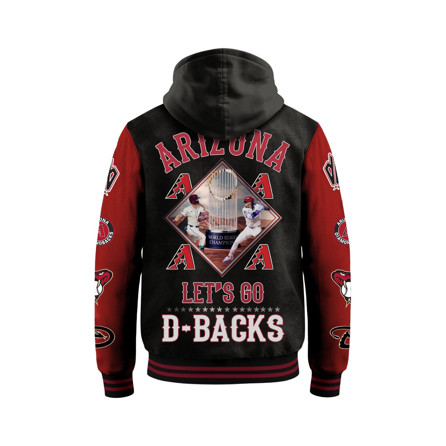 Arizona Lets Go D-Back Diamonbacks Baseball Team Hooded Baseball Jacket