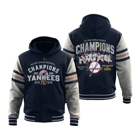 27 Time Champions Yankees Baseball New York Team Hooded Baseball Jacket