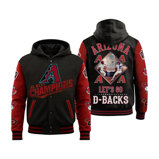 Arizona Lets Go D-Back Diamonbacks Baseball Team Hooded Baseball Jacket