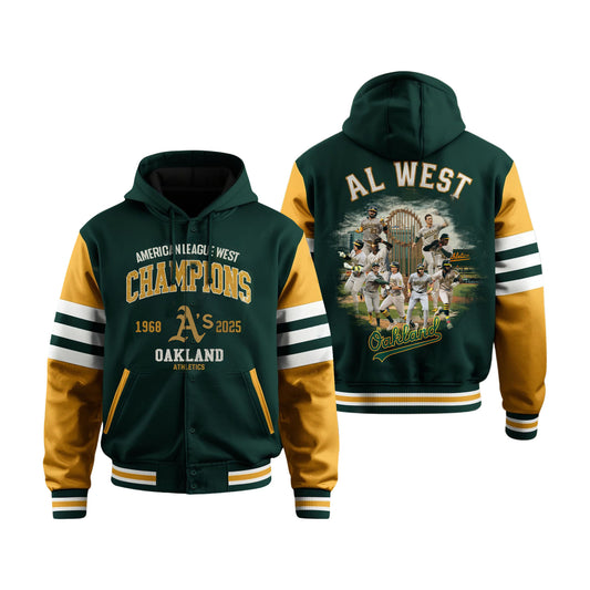 Athletics AL West 2025 Champions Oakland Baseball Team Hooded Baseball Jacket