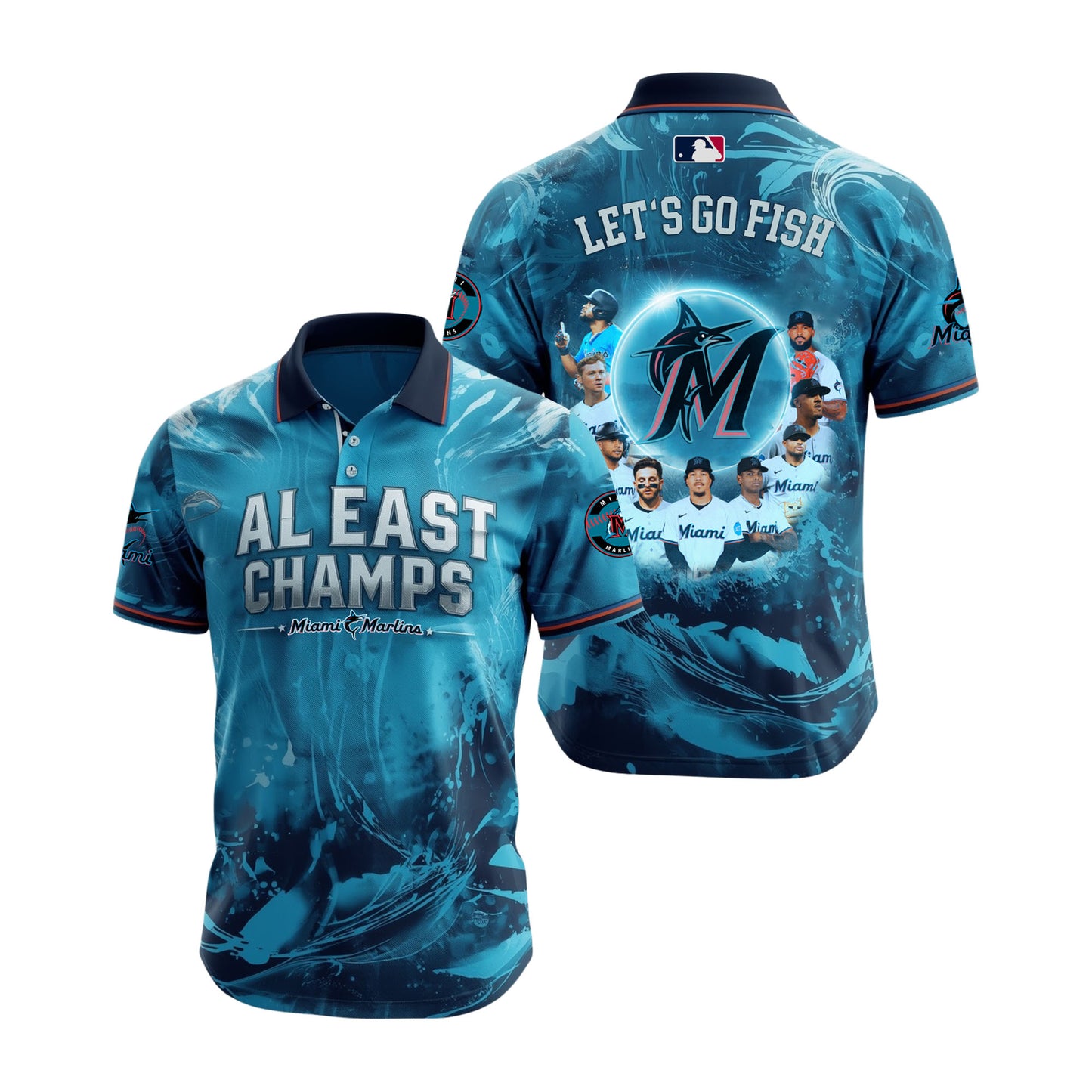 Lets Go Fish The AL Champs 2025 Season Marlins Baseball Team 3D Polo Shirt
