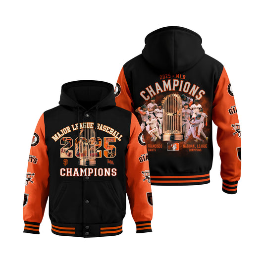 NL 2025 Season Champions San Francisco Baseball Giants Team Hooded Baseball Jacket