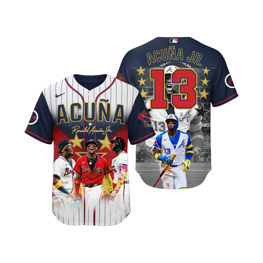 #13 Ronald Acuña Jr Braves Baseball Atlanta Team 2025 All Over Print Baseball Jersey