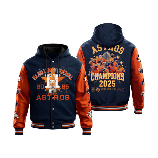 Astros Built For This Season 2025 Houston Baseball Team Hooded Baseball Jacket