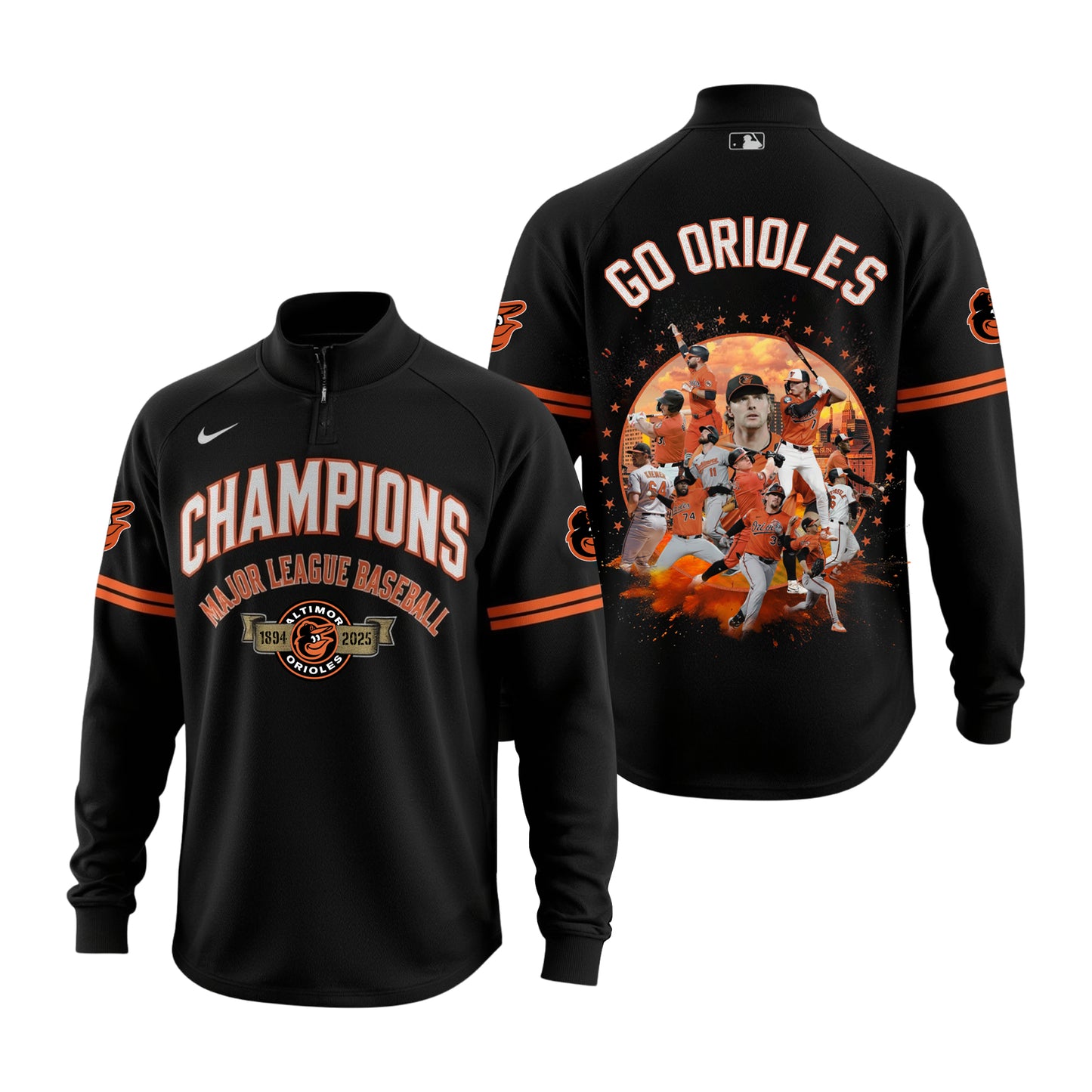Go Orioles Go Baltimore Team Orioles Baseball 3D Long Sleeve Quarter Zip Jersey